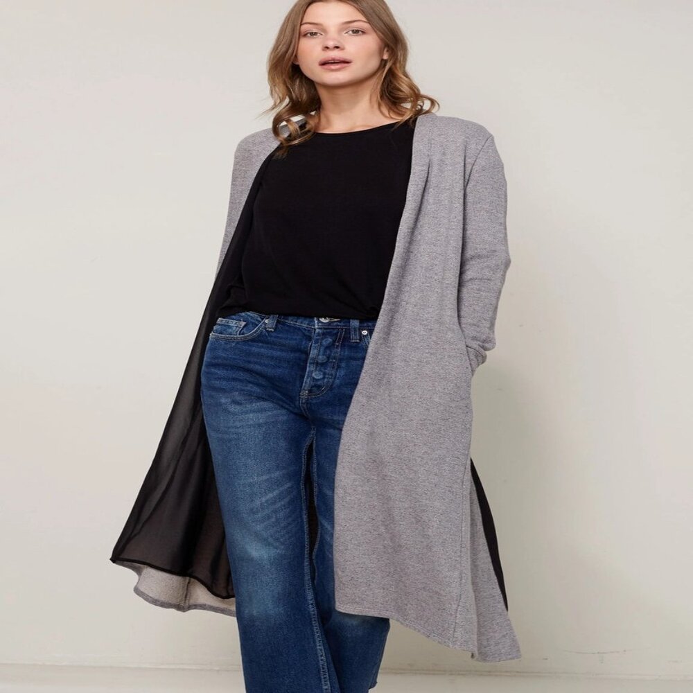 Women's Longline Chiffon Contrast Cardigan - Picture 3 of 6